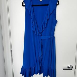Calvin Klein Blue Ruffle Wrap Dress